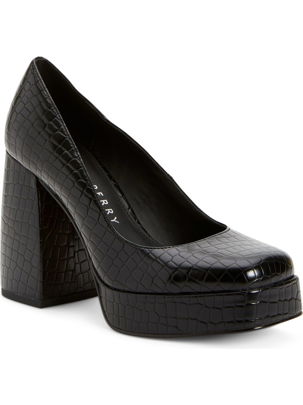 Katy Perry Collections Black Croc-Embossed Square-Toe Pumps
